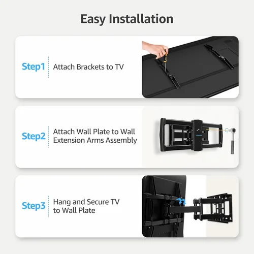 Vista 10 de MOUNTUP Soporte de pared para TV de movimiento completo para la mayoría de televisores de 42 a 82 pulgadas, soporte de montaje en pared con giro e