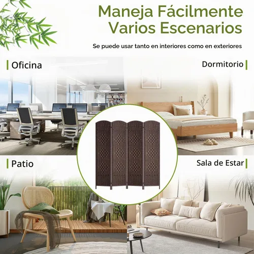 Vista 7 de FDW Divisor de habitación plegable de 4 paneles 6 pies, marrón Malla