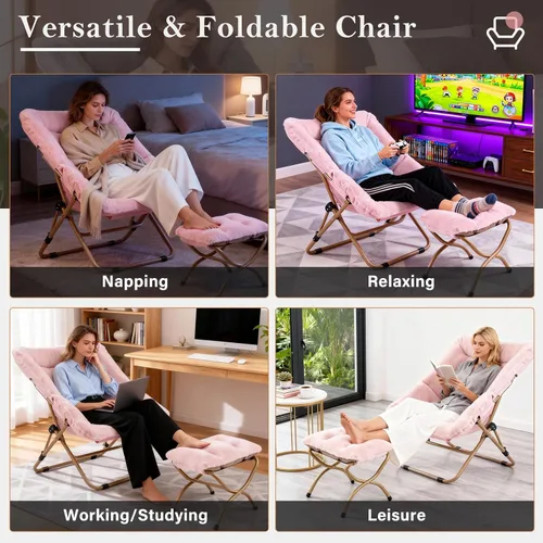 Vista 108 de Silla platillo, cómodas sillas de dormitorio, silla plegable de piel sintética de gran tamaño, silla plegable con marco de metal para sala de estar