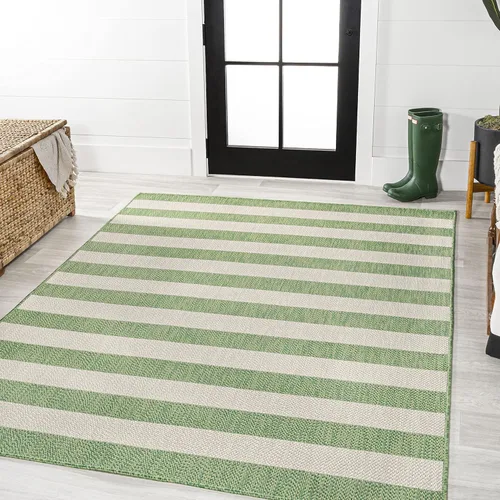Vista 9 de Eyely BMS203E-28 Santa Monica Negril - Alfombra de pasillo de dos tonos de rayas anchas para interiores y exteriores, moderna, costera; rústica