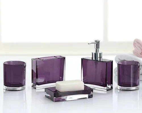 Vista 9 de Juego de accesorios de baño, juego de accesorios de baño de acrílico con dispensador de jabón, jabonera, soporte para cepillo de dientes, vaso
