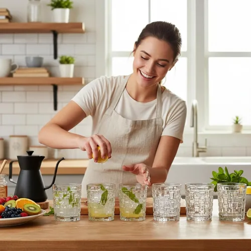 Vista 7 de Dicunoy Paquete de 6 vasos para beber jugo, vasos de agua de 8 onzas con base pesada, vasos pequeños de cristal para refrescos, agua, leche, whisky