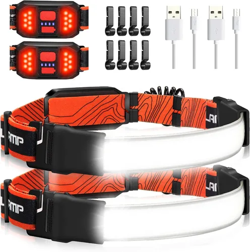 Vista 9 de Linterna frontal recargable, gran angular de 230°, 1000 lúmenes, linterna frontal con luz trasera roja, 3 modos de luz, lámpara LED ligera