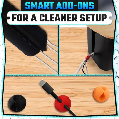 Vista 6 de Juego de 2 cajas organizadoras de cables para ocultar cables y regletas con clips, lazos y fundas reutilizables, diseño funcional, moderno, tamaños