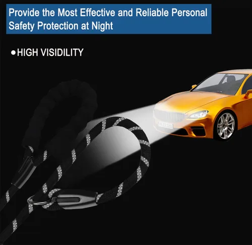 Vista 3 de Correa para perro de 3.9 pies, duradera, de alta calidad, resistente, con mango acolchado cómodo e hilos altamente reflectantes para perros Negro