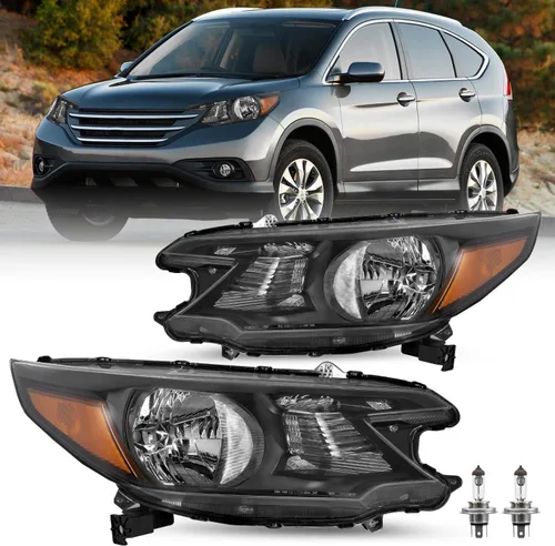 JSBOYAT Conjunto de Faros Delanteros de Reemplazo para Honda CR-V 2012-2014 Faro Delantero Lámpara Halógena con Bombillas, Carcasa Negra con Carcasa