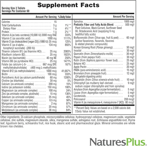 Vista 5 de NaturesPlus Source of Life - Sin hierro - 180 tabletas - Suplemento multivitamínico y mineral con vitamina D3 - Apoya la energía natural