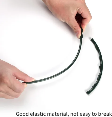 Vista 5 de 12 Pack Plant Support Stakes with 24 Pcs Clips, Half Round Ring Plastic Cage Holder Flower Pot Climbing Trellis for Small Vegetable,Indoor Plants