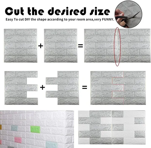 Vista 2 de 20 paneles de pared 3D plateados, cobertura de 29 pies cuadrados, adhesivo imprimible con paneles de pared de espuma de polietileno autoadhesivos