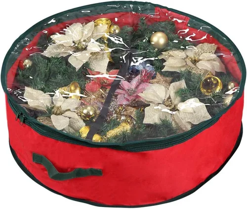 Vista 10 de Primode - Bolsa de almacenamiento de corona de 24 pulgadas, para guardar coronas decorativas, con ventana transparente para fácil almacenamiento