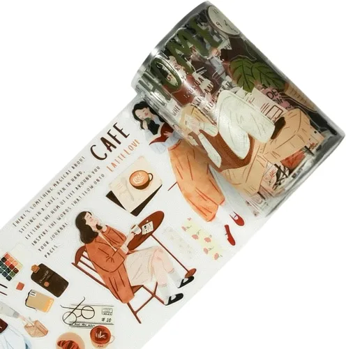 Vista 9 de WT Carefree - Cinta de PET ancha, rollo individual, diseños originales de personajes, decoración transparente para diarios, planificadores