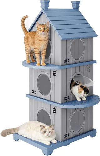 Vista 16 de Casa para gatos al aire libre, resistente a la intemperie, casas de resina duradera para gatos al aire libre e interiores, refugio para gatos al