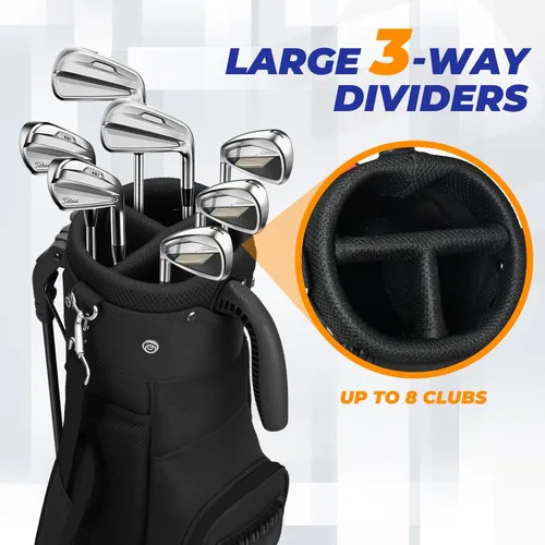 Vista 2 de Bolsa de golf ligera Par 3 con divisores de 3 vías 900D resistente a la intemperie, Oxford, 3.7 libras, compacta pero espaciosa, para campo