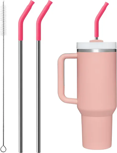 Vista 11 de Pajitas metálicas reutilizables con puntas de silicona para vaso Stanley de 30 oz, 2 piezas de pajitas de acero inoxidable de 30 oz de reemplazo