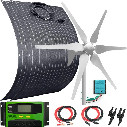Vista 15 de Kit solar eólico de 500 W, sistema de 12 V fuera de la red: generador de turbina eólica de 400 W + 1 panel solar flexible ETFE de 100 W +