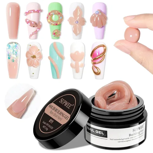 Vista 16 de Gel constructor sólido para extensión de arte de uñas 3D, gel antiadherente para escultura de manos, geles duros con doble forma de flor fortalecer