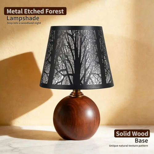 Vista 2 de Lámpara gótica con pantalla de bosque de 7.1 pulgadas, lámpara de árbol con base de madera maciza, lámpara de iluminación ambiental regulable de 3