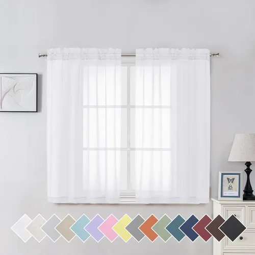 Vista 133 de Aiyufeng 2 paneles de cenefa transparente negra de 14 pulgadas de largo, cortinas cortas para dormitorio, cortinas de cocina para ventana pequeña