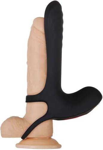 Vista 3 de Tolerancia Cero Potente 9 Velocidades Y Funciones Control Remoto Recargable Vibrador Girth Enhancer - Negro