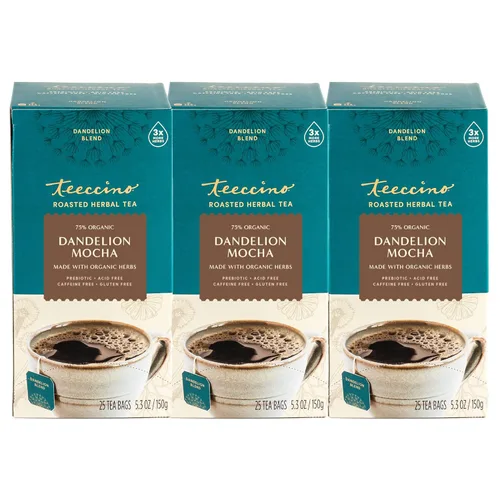 Vista 10 de Teeccino Té Chai rojo de diente de león, 25 bolsas de té, sin cafeína, té de hierbas tostadas con prebióticos, 3 veces más hierbas que las bolsas