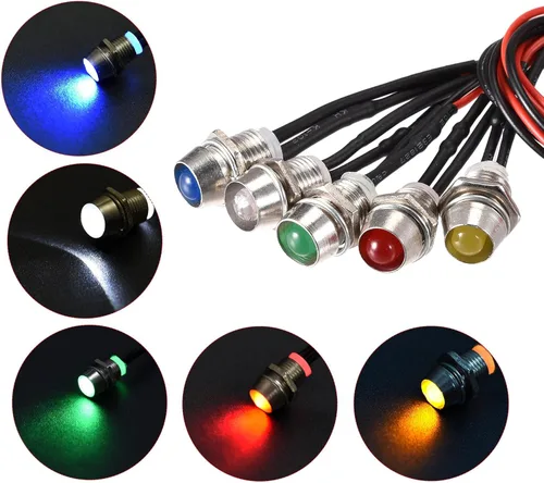 Vista 4 de uxcell Luces indicadoras de señal LED AC/DC 12V 0.315 in montaje en panel de metal Shell lámparas de advertencia rojo, amarillo, azul, verde