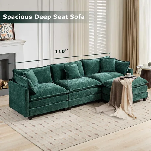Vista 8 de SoarFlash Juego de sofá modular de felpilla, en forma de L de 2 asientos, con otomana, cómodo, moderno, para sala de estar, 71.6 pulgadas, verde