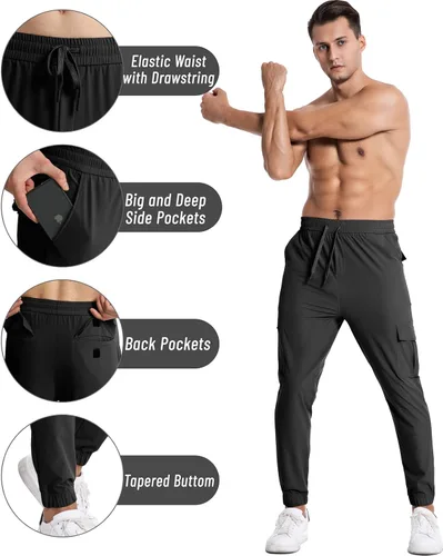 Vista 5 de Y YERFONE Cargo Pants for Men Slim Fit Joggers for Men Workout Athletic Hiking Golf Track Pants with Pockets