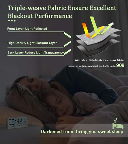 Vista 2 de Cortinas opacas para dormitorio 63 pulgadas de longitud cortina de oscurecimiento de habitación con ojales bloqueo de luz paneles de cortina