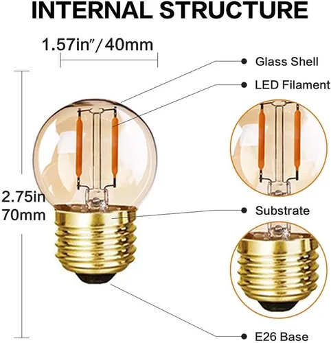 Vista 8 de Bombillas LED G40 Edison de filamento mini globo de 1 W equivalente a 10 vatios incandescentes - E26 base de tornillo bombillas LED ultra cálidas