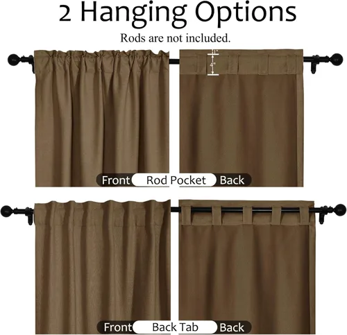 Vista 24 de Frelement Cortinas opacas de lino natural, paneles de cortinas con bolsillo para barra y pestaña trasera, para sala de estar, cortinas