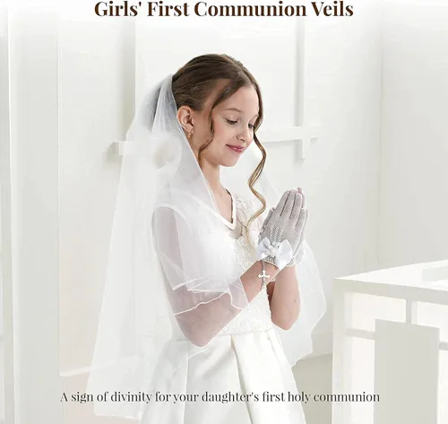 Vista 5 de Velos de primera comunión para niñas de 15.7 pulgadas, bautismo y comunión de bebé, velos blancos para niños, velos de boda con peine