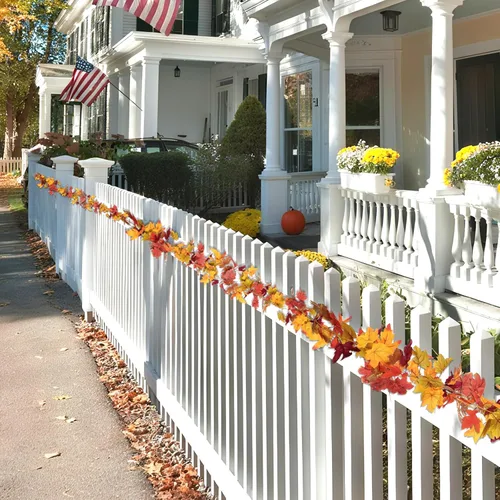 Vista 4 de Paquete de 2 guirnaldas de hojas de arce de otoño, decoración de hojas artificiales de 5.8 pies para árbol de otoño, manto, mesa, dormitorio