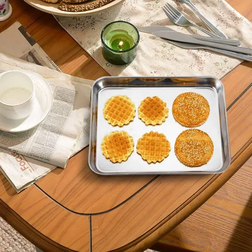 Vista 6 de Wildone - Juego de 2 bandejas para hornear de acero inoxidable, bandeja para galletas, tamaño 9 x 7 x 1 pulgada, no tóxico, resistente, acabado