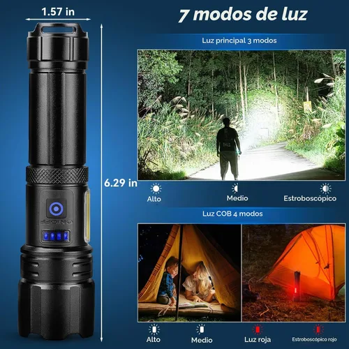 Vista 7 de Sigoobal Linterna LED recargable de alto lúmenes, 99,000 LM, linterna potente súper brillante, luces de flash de alta potencia, linternas de mano