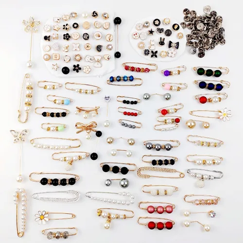 Vista 3 de TIHOOD 110 piezas de broches de perlas para mujer, pines de seguridad decorativos, broches de perlas artificiales elegantes, broches para collar