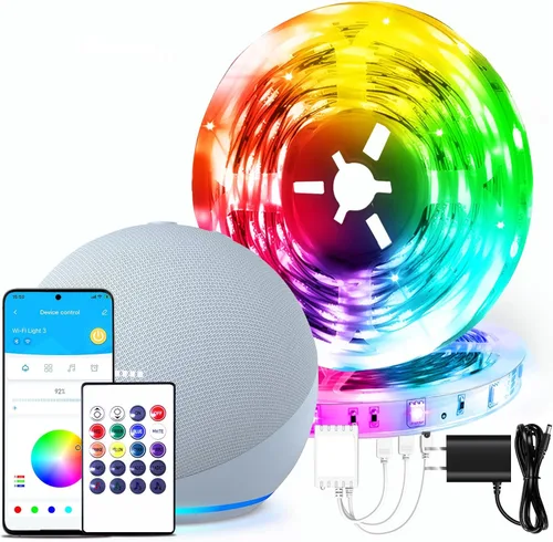 dalattin Luces LED inteligentes WiFi de 130 pies, funciona con Alexa Google Assistant, control remoto de voz con aplicación, tira de luces LED RGB