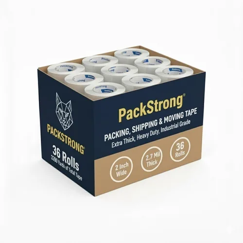 Vista 22 de Packstrong - Cinta de embalaje transparente de grado industrial 12 rollos - 110 yardas por rollo - 2" de ancho x 2 mil de grosor, cinta adhesiva
