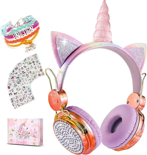 SVYHUOK Cat Ear Wireless Headphones for Kids with Mic, Bluetooth Over Ear Headset for School Cellphone Smartphones Laptop PC,FM&85db Volume GOOD