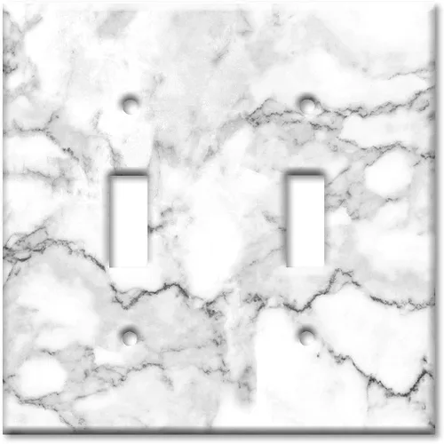 Vista 10 de Art Plates - Placa de interruptor de combinación de 2 bandas con 1 palanca y 1 toma de corriente - Mármol blanco y gris - Impresión de granito