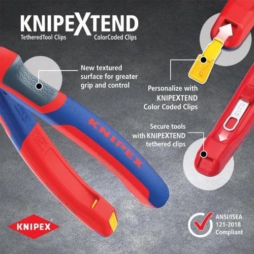 Vista 4 de Knipex Tools 13 82 8, Alicates de instalación eléctrica 6 en 1 con mango de agarre cómodo, Rojo y Azul