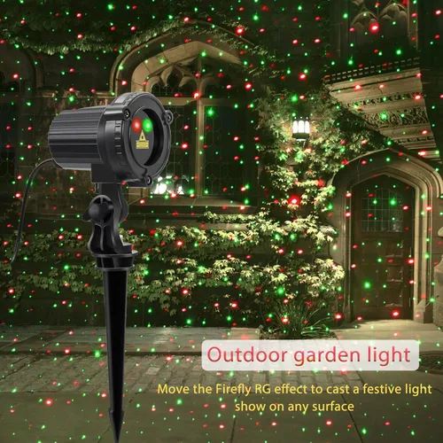 Vista 2 de SUNFUCAN Proyector láser de Navidad para exteriores, luz láser de jardín al aire libre, luces de paisaje con estrellas rojas y verdes, IP65