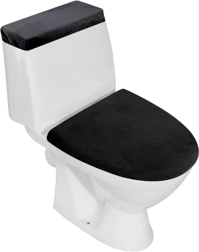 Vista 18 de Funda elástica de terciopelo para tapa de inodoro y tapa de tanque, juego de fundas para asiento de inodoro súper suave de lujo de terciopelo