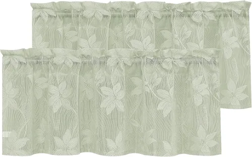 Vista 55 de DWCN Cortinas traslúcidas para cocina, bolsillo para barra de encaje floral beige, 52 x 36 pulgadas, 2 paneles Encaje Beige