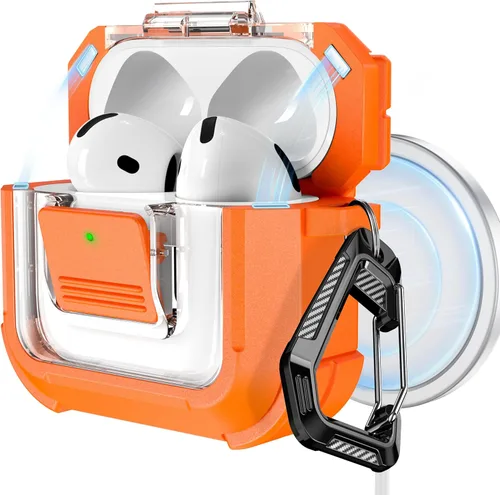 Vista 15 de RFUNGUANGO Funda para AirPods Pro 2, compatible con AirPods Pro de 2ª/1ª generación, compatible con MagSafe, bloqueo automático magnético con kit