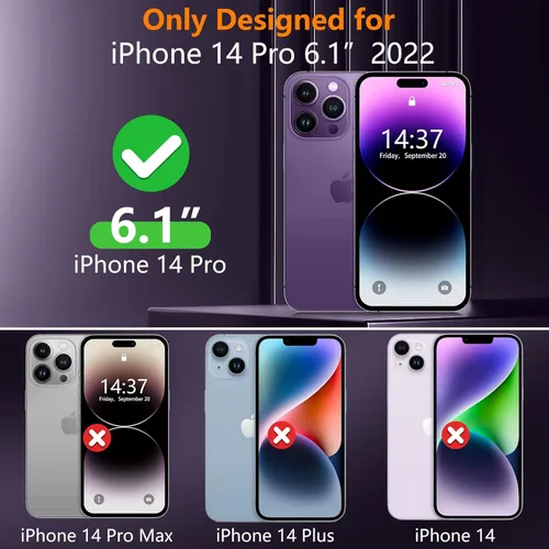 Vista 7 de SPIDERCASE Funda para iPhone 14 Pro, soporte magnético invisible protección militar contra caídas compatible con MagSafe, con 2 protectores