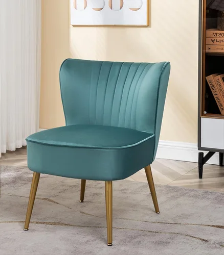 Vista 87 de Silla moderna de terciopelo para sala de estar, dormitorio o entrada, diseño elegante y cómodo sin brazos con patas de metal, color negro