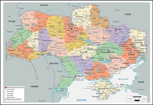 Wall Art Impressions 35 x 24 pulgadas mapa geopolítico de Ucrania en inglés papel revestido