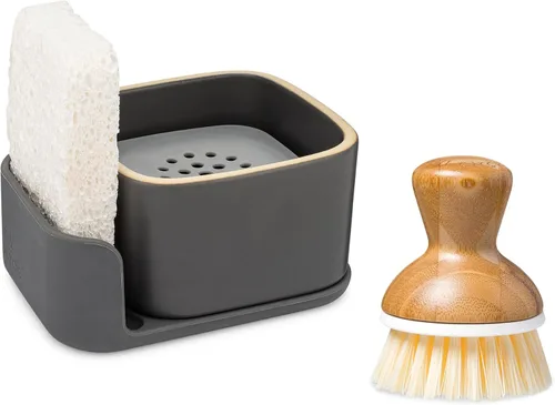 Vista 12 de Juego de dispensador de jabón de cerámica y esponja de fibra verde Full Circle, color blanco