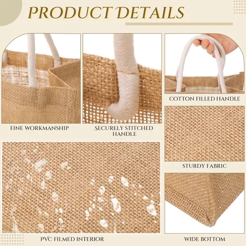 Vista 3 de Cunno 24 Piezas Bolsa de Arpillera Mini Bolsa de Yute Reutilizable Impermeable con Asas Pequeña Lona en Blanco para Boda Playa Regalo DIY