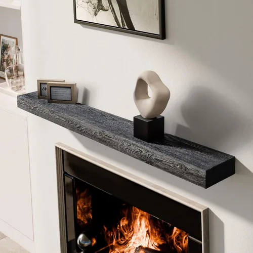 Vista 16 de BoscoMondo Estante de Repisa de Chimenea de Madera Maciza, Repisa Flotante para Sala de Estar, Repisa de Chimenea de Madera Rústica Estilo Granja